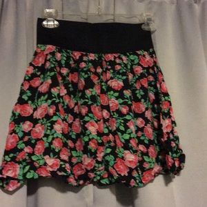 PINK floral zippered stretch skater skirt